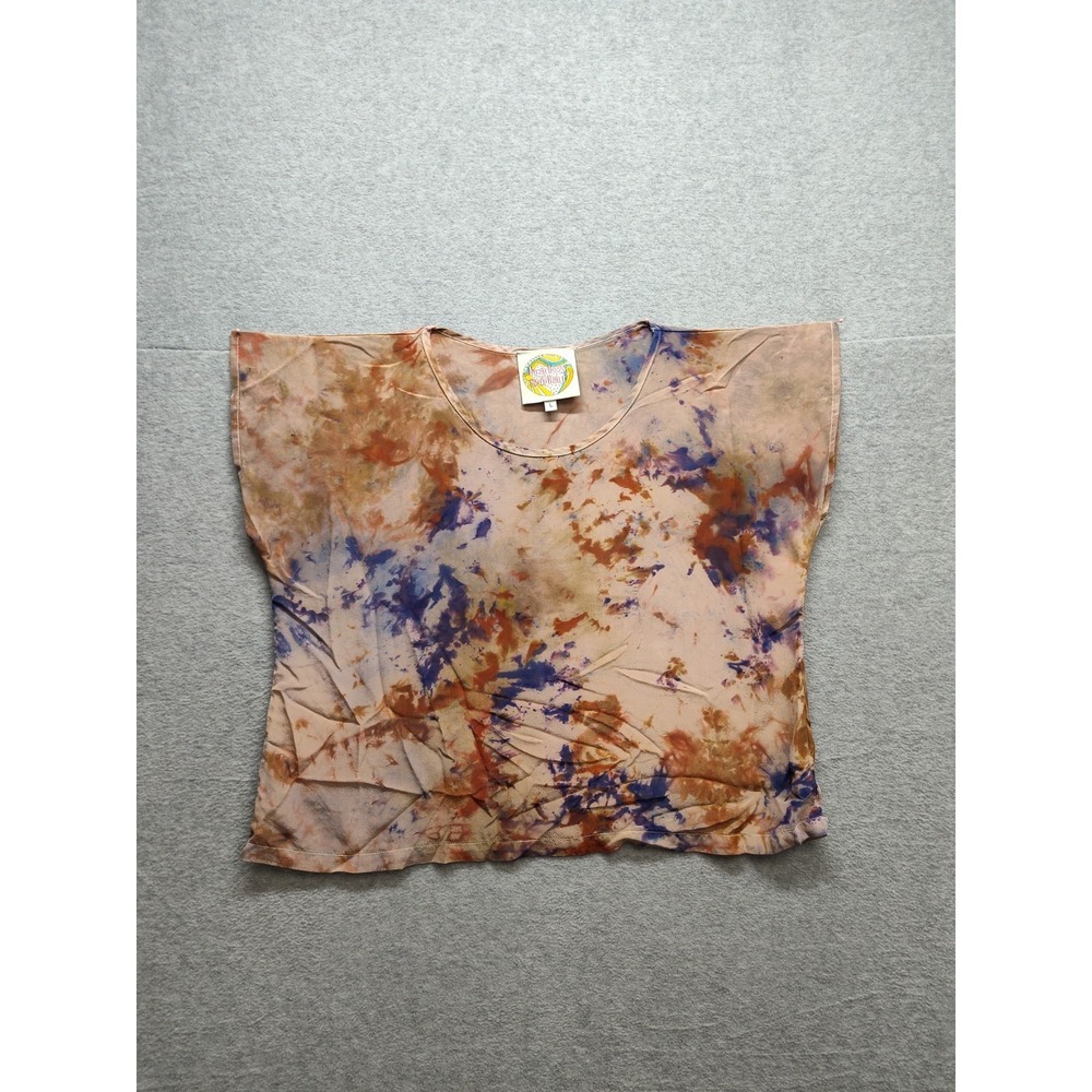 Haley Solar Women Top L Multicolor Ice Dye Round Neck Cap Sleeve Pullover Casual
